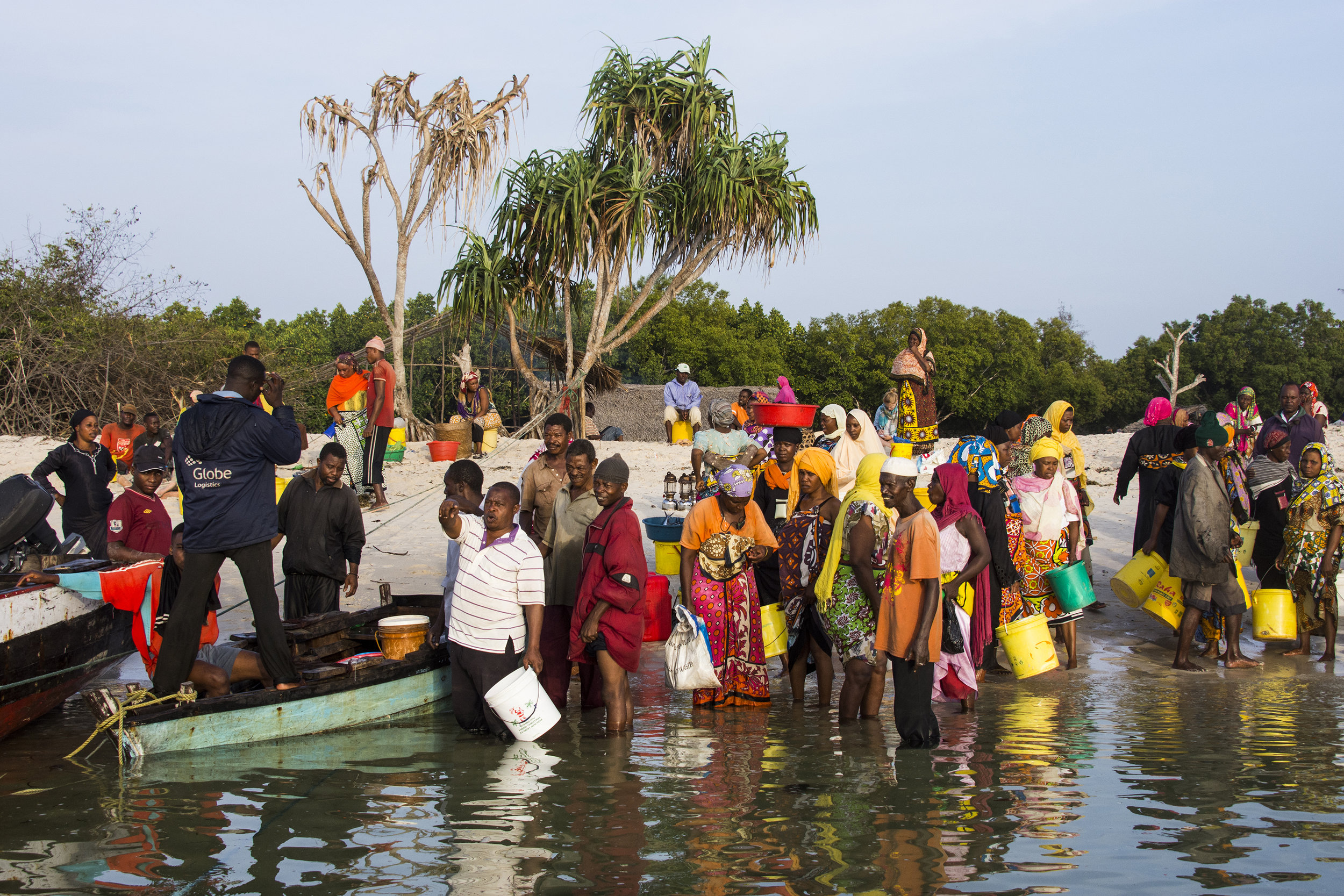 At 6AM, hundreds of locals from Msambweni wade out to the ring net boats carrying plastic buckets to collect fish at the Gazi landing site.