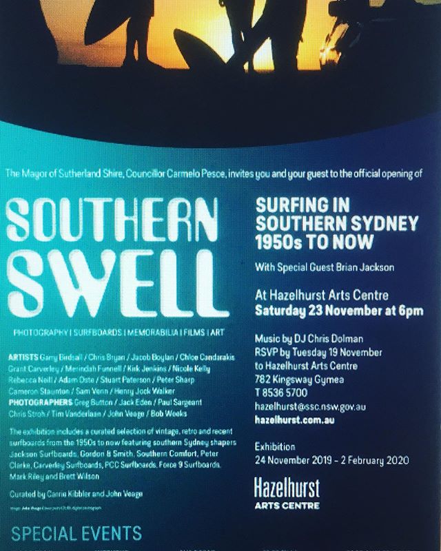#invitation Southern Swell Exhibition @hazelhurstartscentre NOV 23 - FEB 2.
Glad to have been able to share some #surfing #memorabilia for this fabo exhibition.
One of my panelvans will also feature in the exhibition among some great photos and surfb