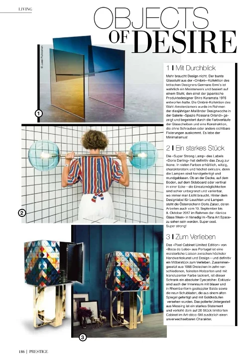 PRESTIGE Magazine Austria: "Die Super Strong Lamp des Labels Doris Darling hat das Zeug zur Ikone..."
