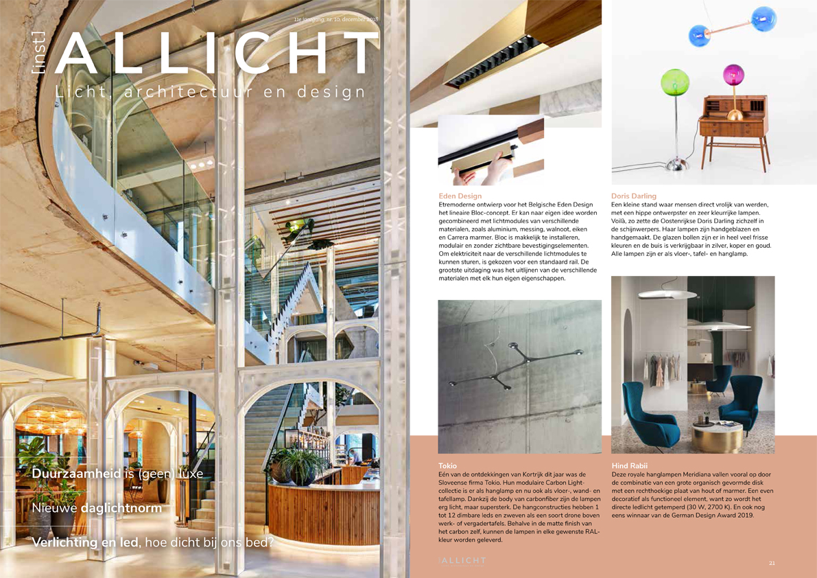 Thank you Allicht Magazine about presenting Doris Darling as one of the most interesting lights at the Biennale Interieur 2018 in Kortrijk, Belgium.