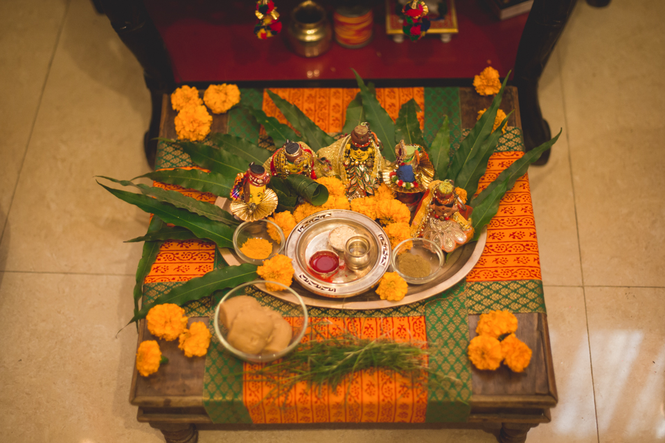 The set-up for our pre-wedding Gangaur puja.
