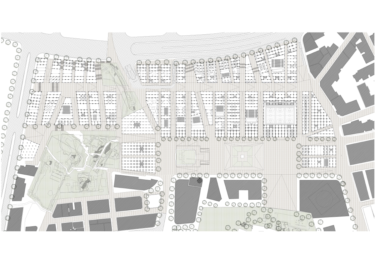  Through a seamless accumulation of frames and building units, and by enlarging the distance between structural walls, different (public) programmes can be inserted. This also permits the preservation of specific views, and creates differentiated enc