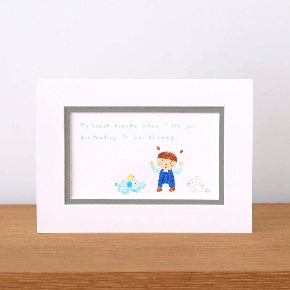 Pretending mini original drawing  裝作堅強小原畫