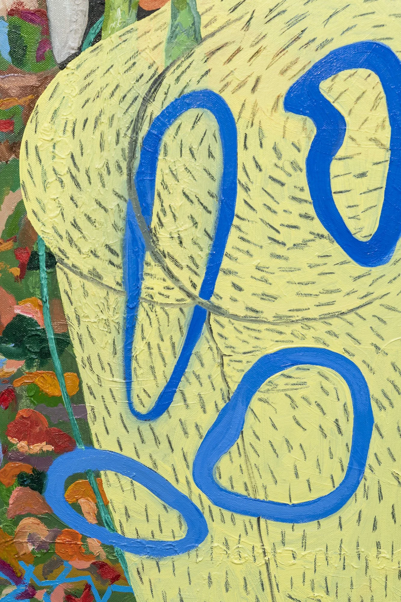 ATLAS DESIRES AS ROUND AS PEACHES 2020 Oil, pencil, pastel and acrylic on canvas 92.4 x 62.2cm