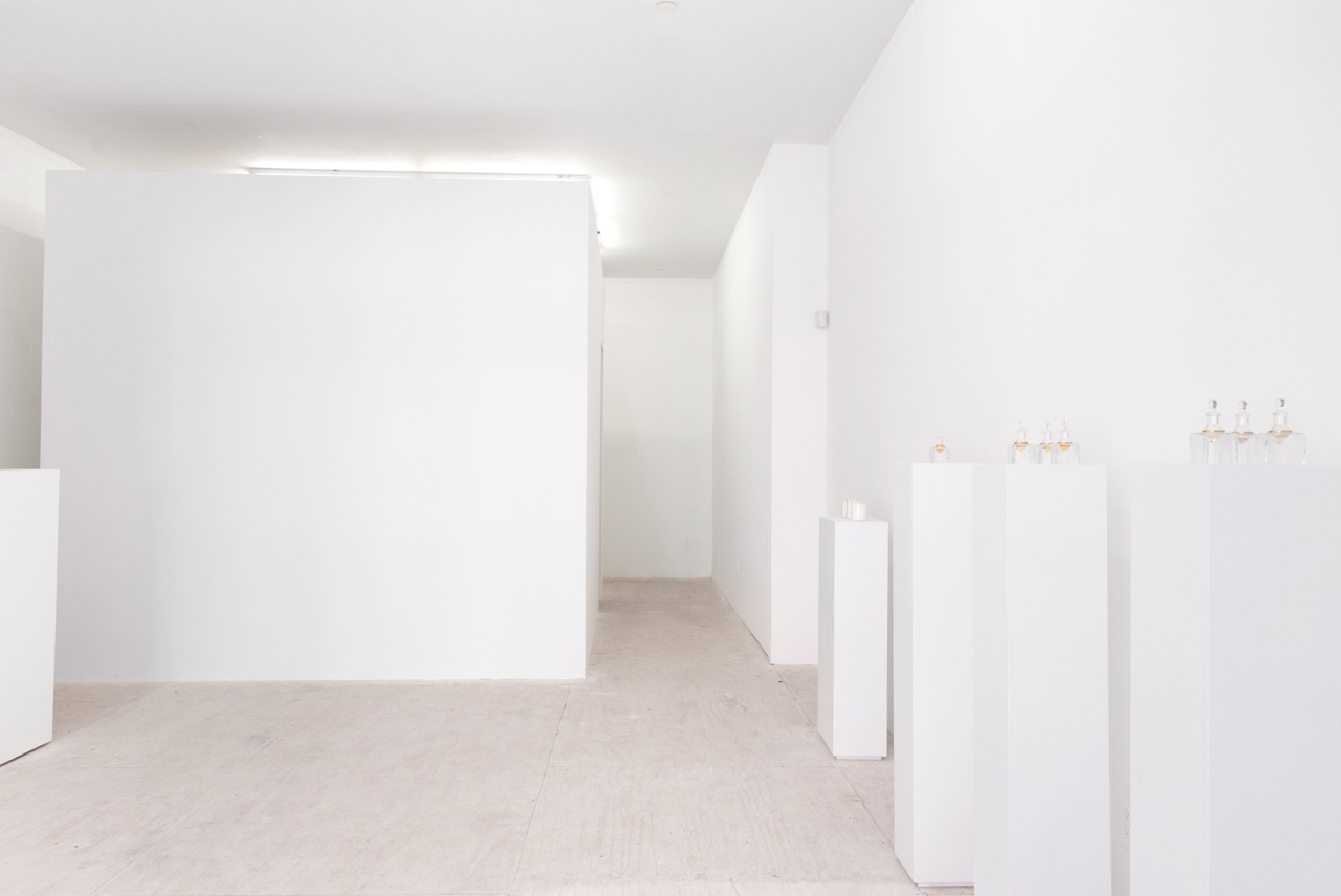 Installation view at Envoy Enterprises. 2012. scent chamber, podiums with candles and organic essences