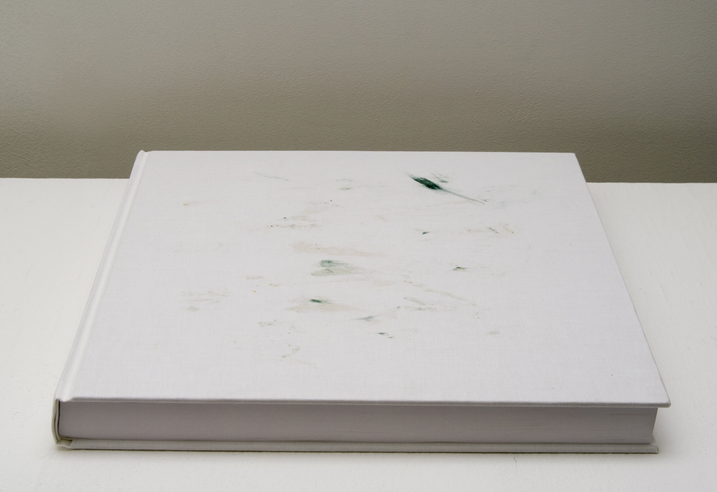 Dinner 02.01.2013 – 01.31.2014 . 2014. 368-page, cloth-bound, hardcover book (paper, book board, book cloth) with unique food stained cover; cloth-bound slipcase (book board, book cloth) 12 3/8x 12 3/8 x 1 7/16in. Edition of 3 plus 1 artist’s proof