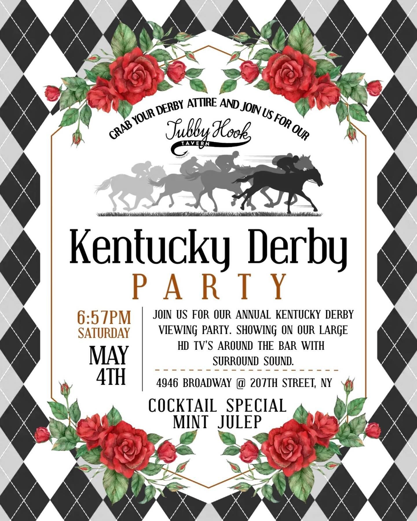 🐎🎉 Saddle up, folks! Tomorrow, the Kentucky Derby gallops into Tubby Hook for a viewing party you won&rsquo;t want to miss! 🌹🍹

Join us for mint juleps, Cinco De Mayo specials available and a lively atmosphere as we celebrate the most exciting tw