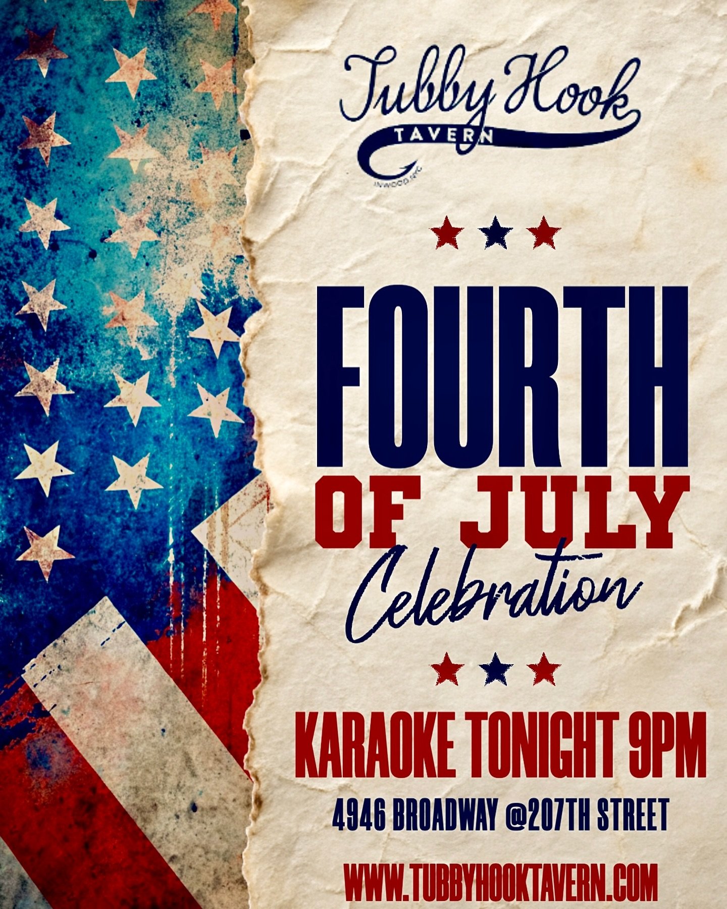 Happy 4th July 🇺🇸🎆🎇🗽

Karaoke tonight 9pm 

4946 Broadway 
Tel: (212) 569-7071 
www.TubbyHookTavern.com

#inwood #inwoodnyc #KaraokeNight #4thOfJuly #SingYourHeartOut