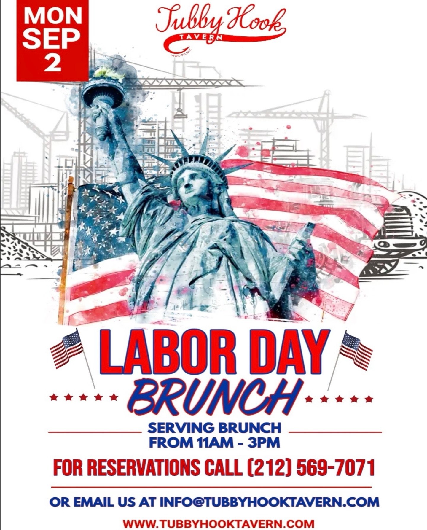 We are now at the end of the Summer. ☹️☀️it&rsquo;s Labor Day Monday! 🇺🇸 Weather is set for a beautiful 78&deg;. Perfect day for brunch, day drinking with mimosas and chilling🥂🔥

⏰ Serving from 11am. 🍽️🍻

For reservations call (212) 569-7071 or