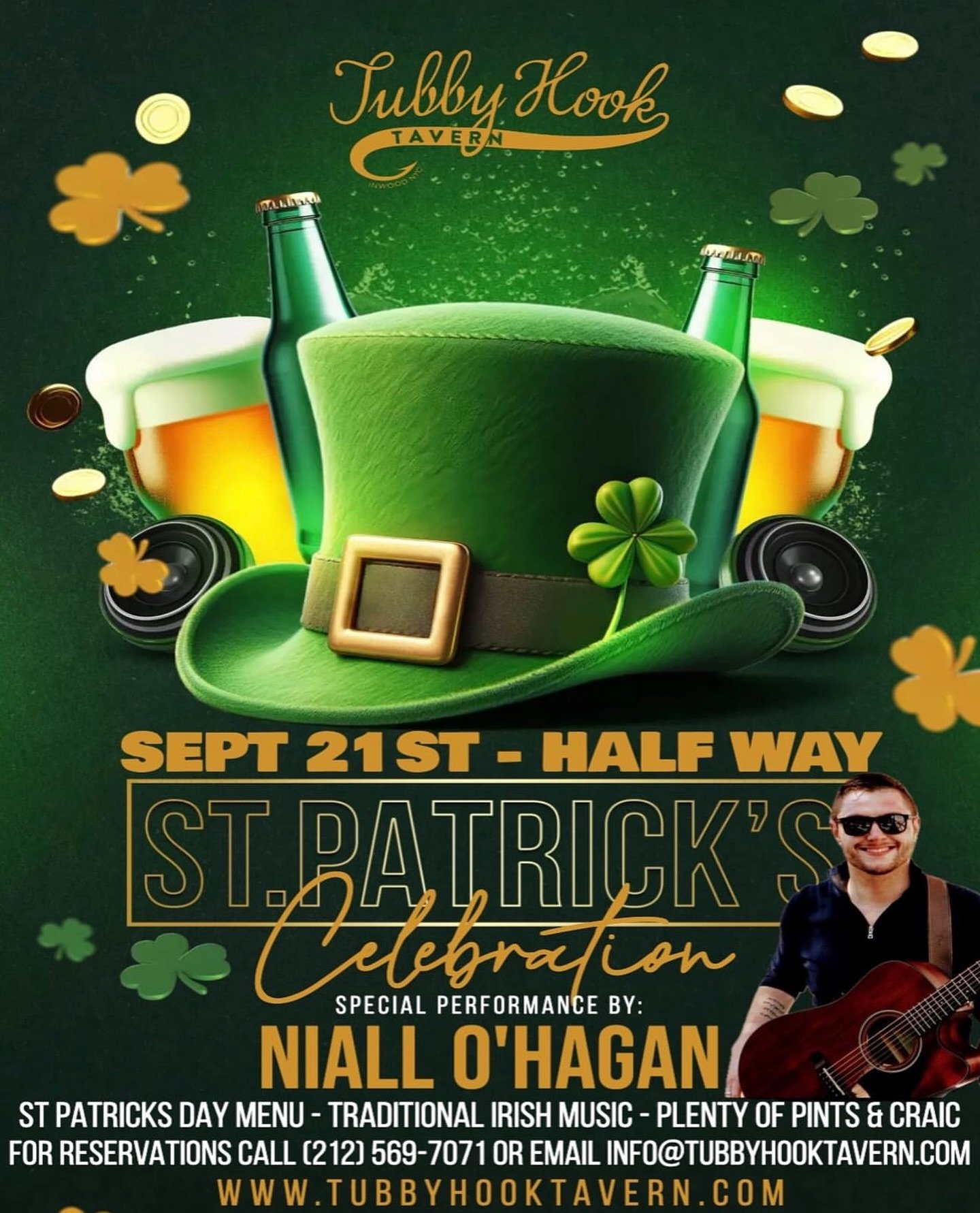 Get your green ready&hellip;. 1 week to go.. Half Way To St. Patrick&rsquo;s Day 🇺🇸☘️🇮🇪 September 21st 

Live Music By Niall O&rsquo;Hagan 7pm. 🎸

And more 👀

For reservations call (212) 569-7071 or email us at
Info@tubbyhooktavern.com

www.Tub