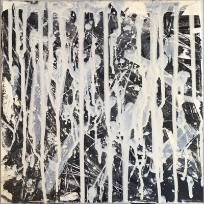 Abstract in black and white. We teach the fundamentals and technique of fine art painting. Here, it's all about layers!