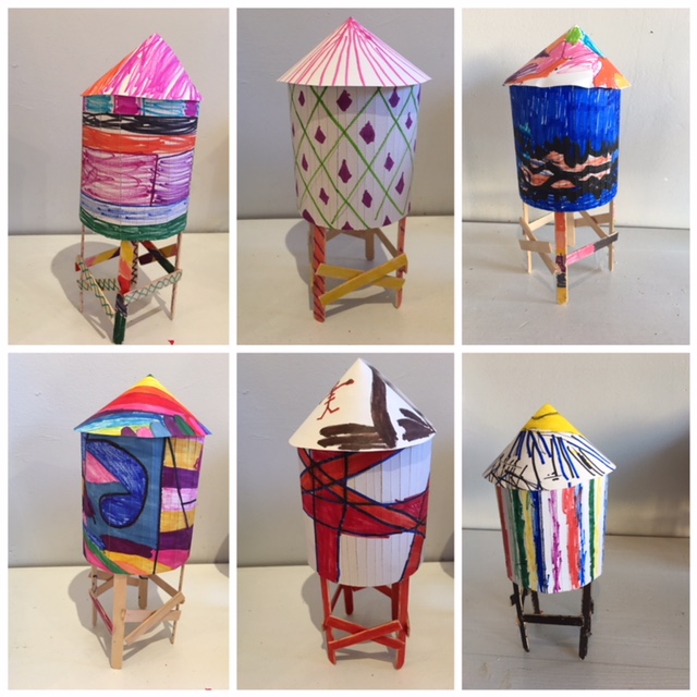 Some of the gorgeous NYC water towers our students created in our Drawing & Design class! Mat board, tagboard, wood, pencil, marker. All ages!