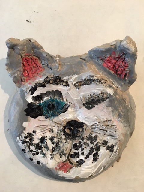 We love clay! Air dry clay sculpture with acrylic and glaze. Focus: form, expression, color, use of material.