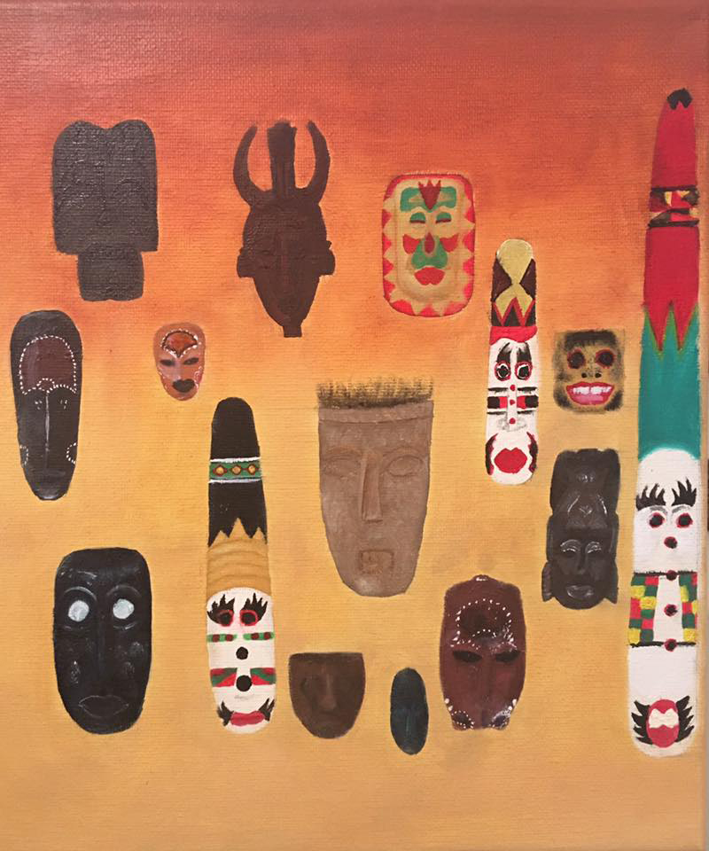 Gorgeous African mask piece in oil on canvas. Jenna S. Age 16