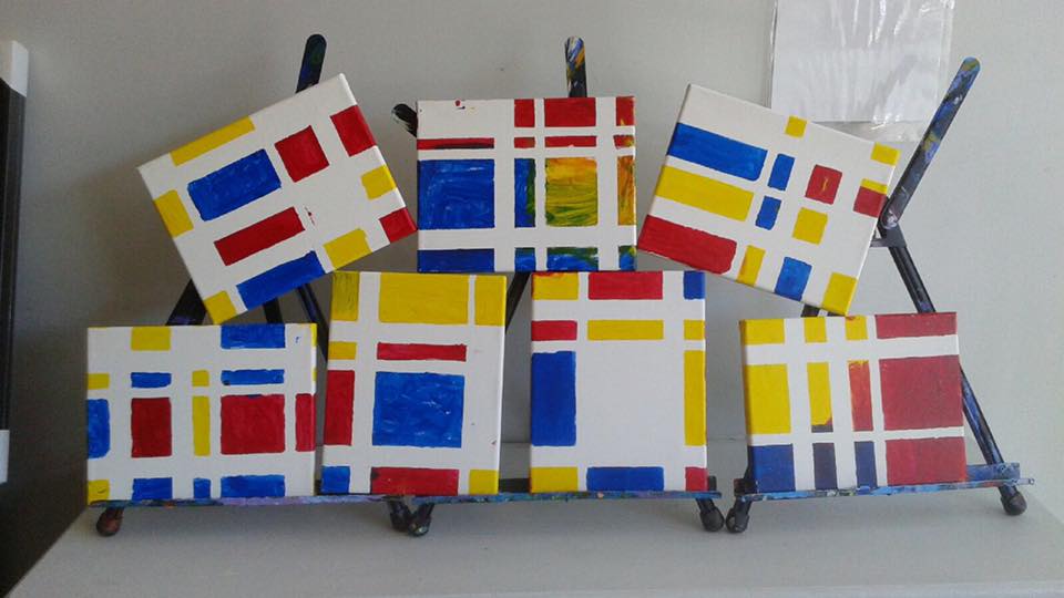 Mondrian-inspired works by our youngest students with their wonderful parents!
