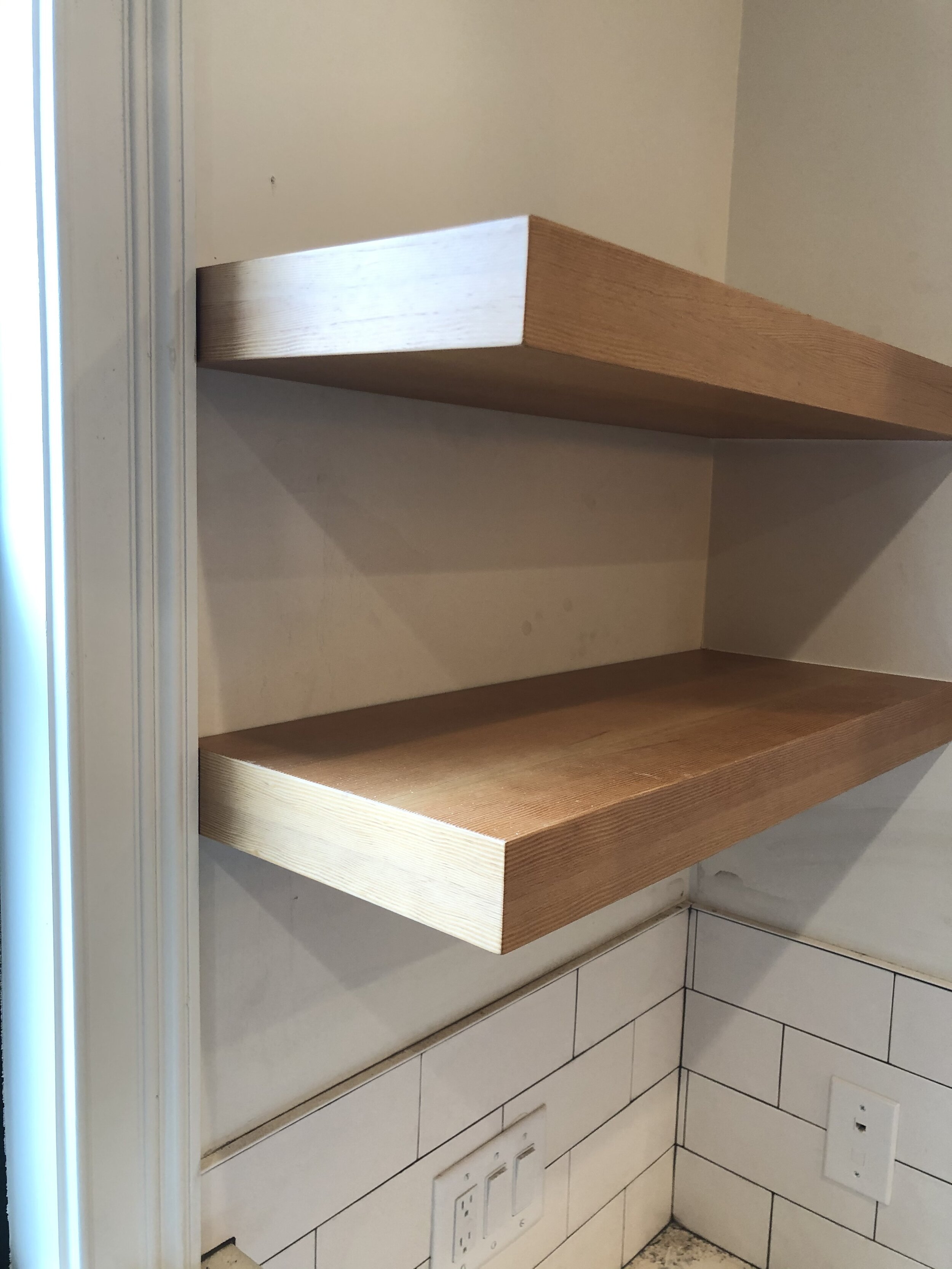Floating Douglas Fir Kitchen Shelves