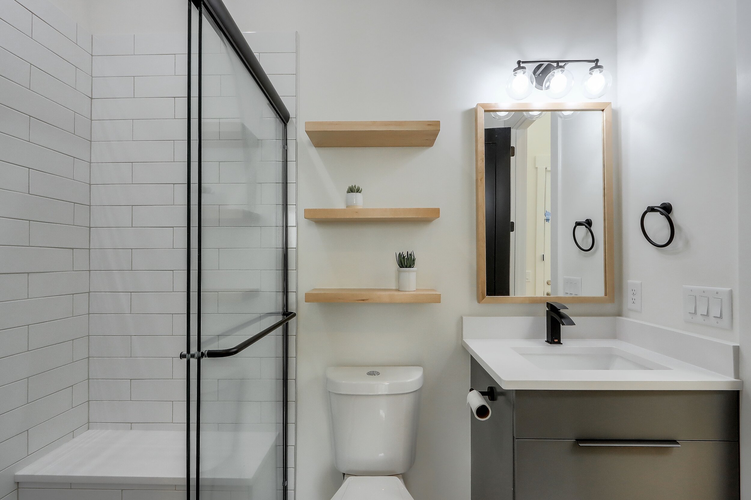 Custom Vanity, Mirror and Shelving