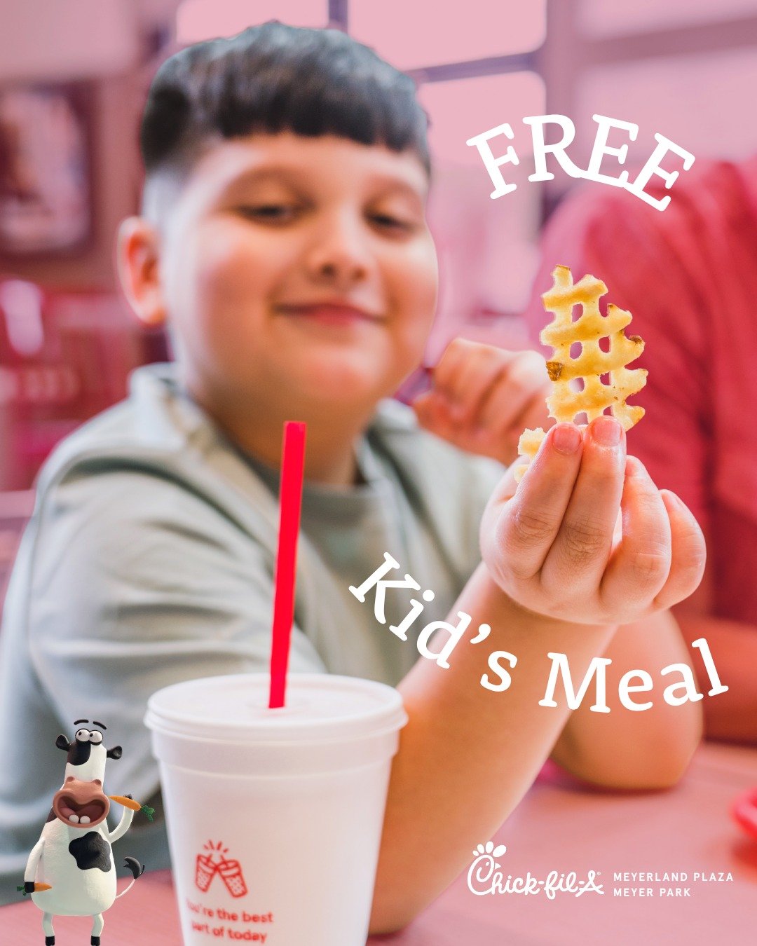 ❤️💙Dinner plans? We got you covered with our FREE Kid's Meal 👶👦👧.

Join us this evening (04/28) from 5PM - 8PM here at Chick-fil-A Meyerland Plaza and Meyer Park. Child must be 12 years &amp; under and MUST be present in order to redeem offer. 

