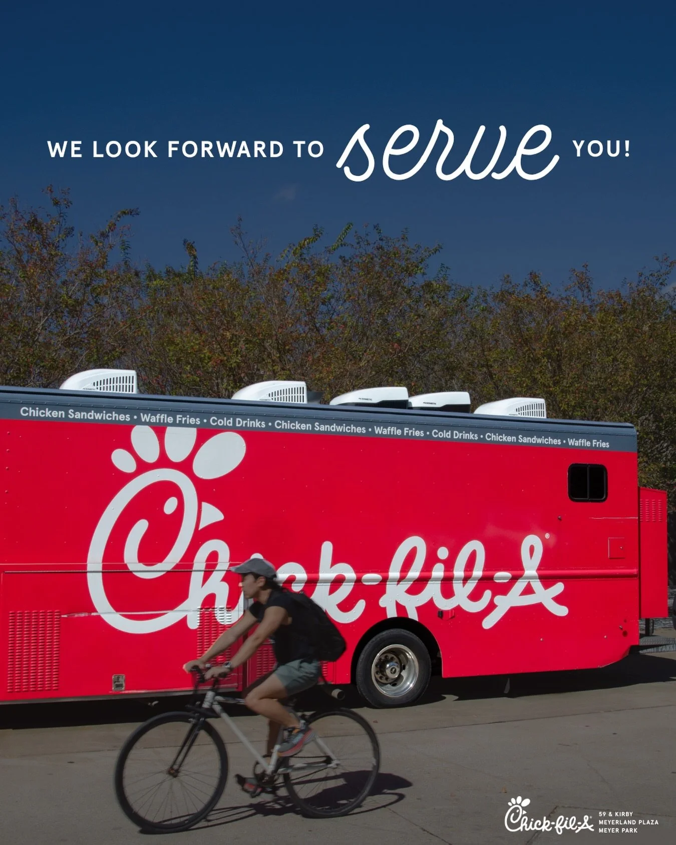 Our specialty is bringing Chick-fil-A to you ❤️. 

Stop by for a treat at the McGovern Centennial Garden today (May 2nd) until 4:00 pm. 
.
.
You can visit us on select Saturdays at the McGovern Centennial Garden, or book the food truck for private ev