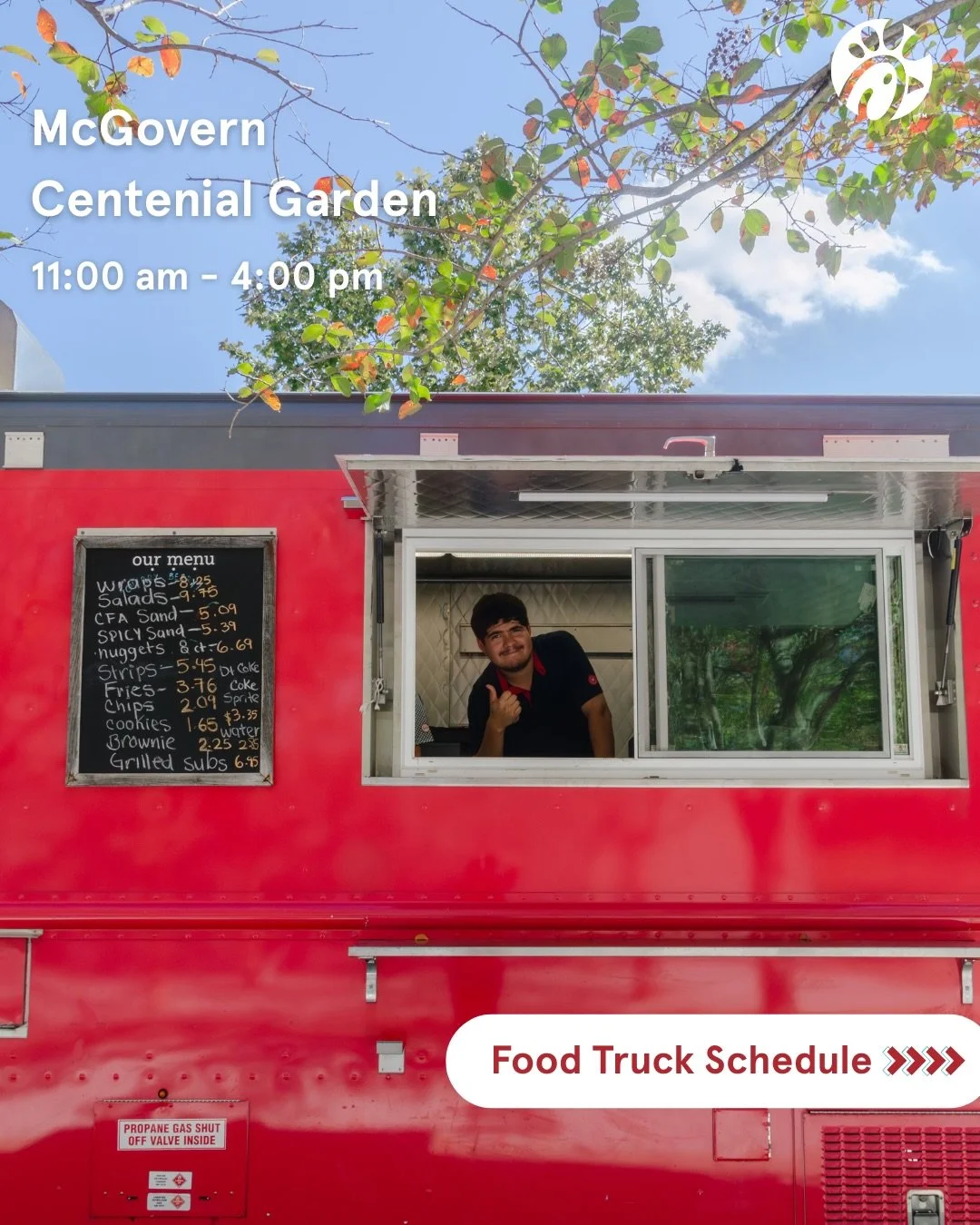 We&rsquo;re back❤️! 

Our Chick-fil-A Food Truck is back at McGovern Centennial Gardens, every Friday and Saturday for the month of February! Enjoy your stroll here at the gardens with your CFA favorites 🐔. 

🗓️ 2/6 - 2/7 &mdash;&mdash; 11:00 am - 