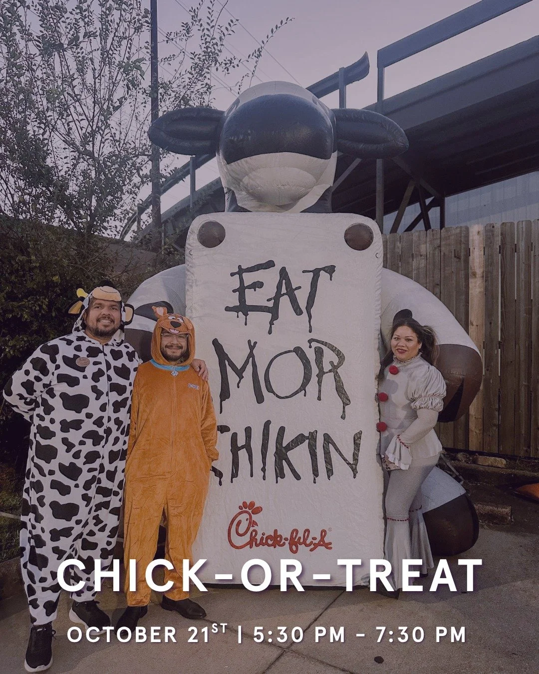 Chick-or-Treat is almost here 🎃.

Join us on Wednesday, October 21st from 5:30 PM - 7:30 PM at Chick-fil-A 59 &amp; Kirby. Join us for a night filled with sweet treats, spooky surprises, and community partners. 

Plus, wear your Halloween costume an