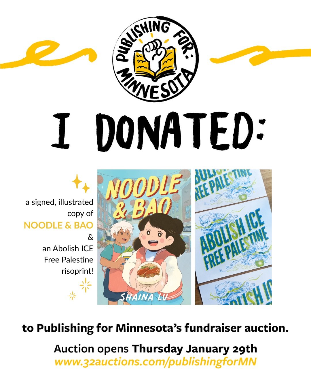 the amazing @liantomato and others organized a HUGE auction for Minnesota via @publishingforminnesota. NOODLE &amp; BAO is a story about immigrants fighting for a better future. it&rsquo;s not too late to bid on an item &mdash; you have til tomorrow,