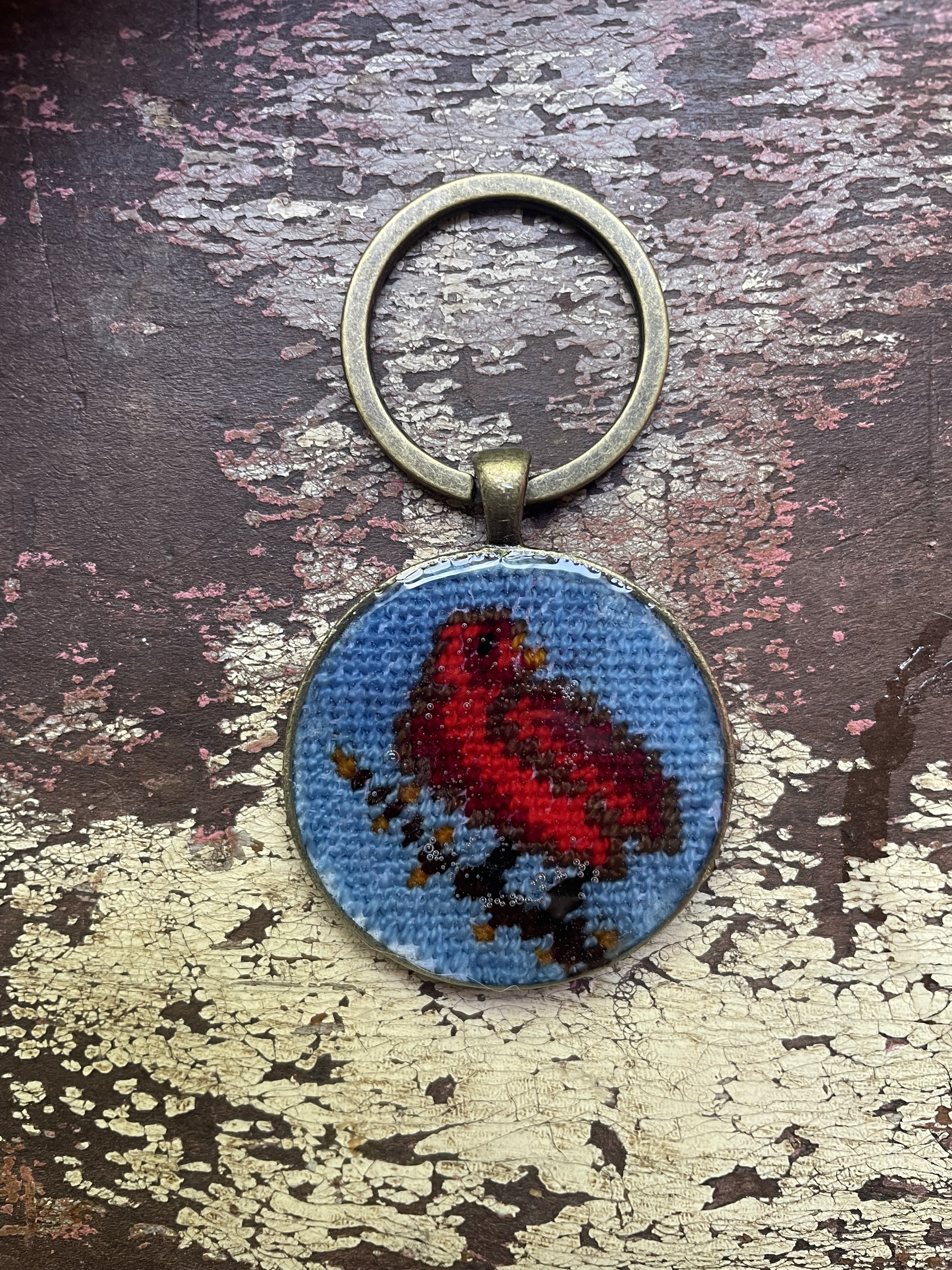 BIRD NEEDLEPOINT KEY FOB