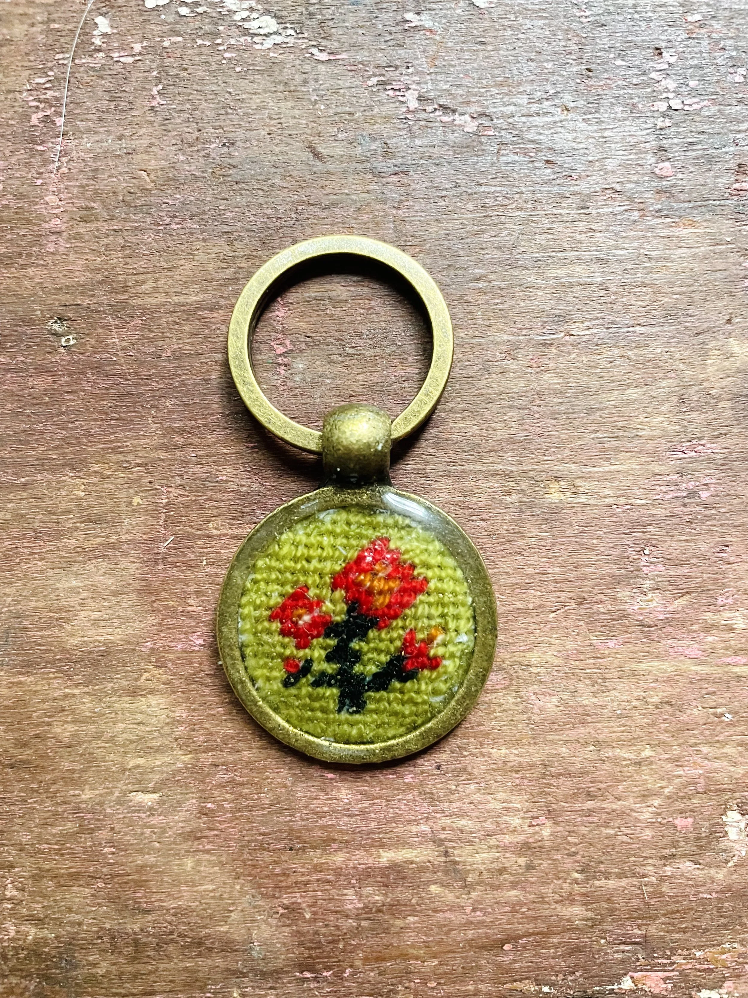 Tiny Flower Needlepoint Key Fob (Pink Posy)
