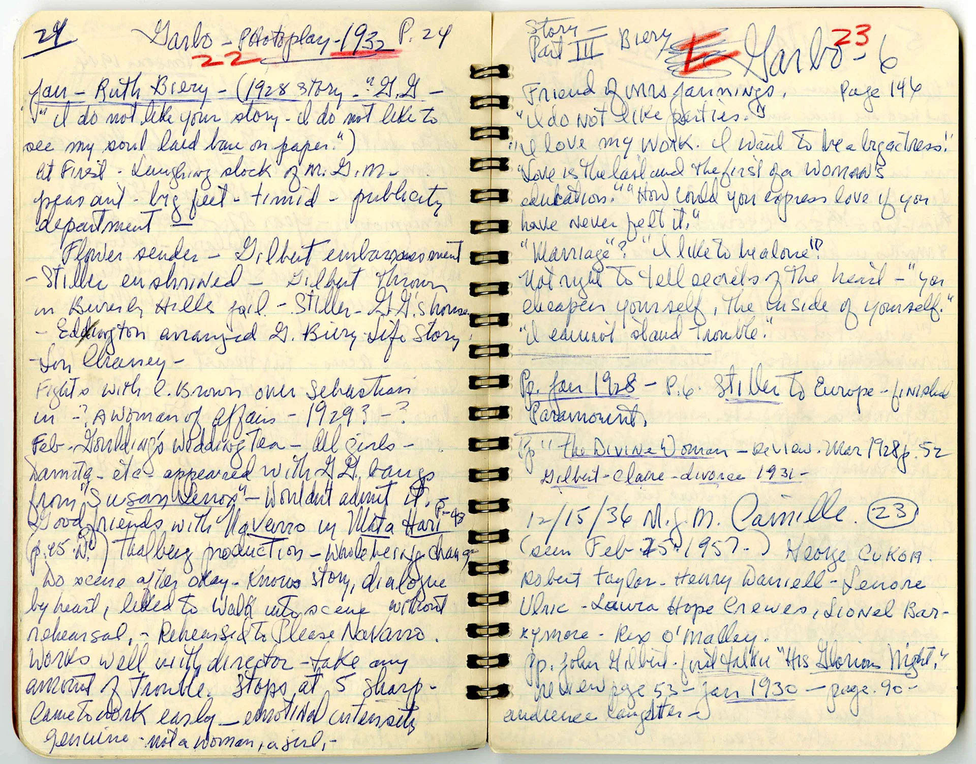 Image of Louise Brooks' notebooks, which can be found on the Eastman Museum Website