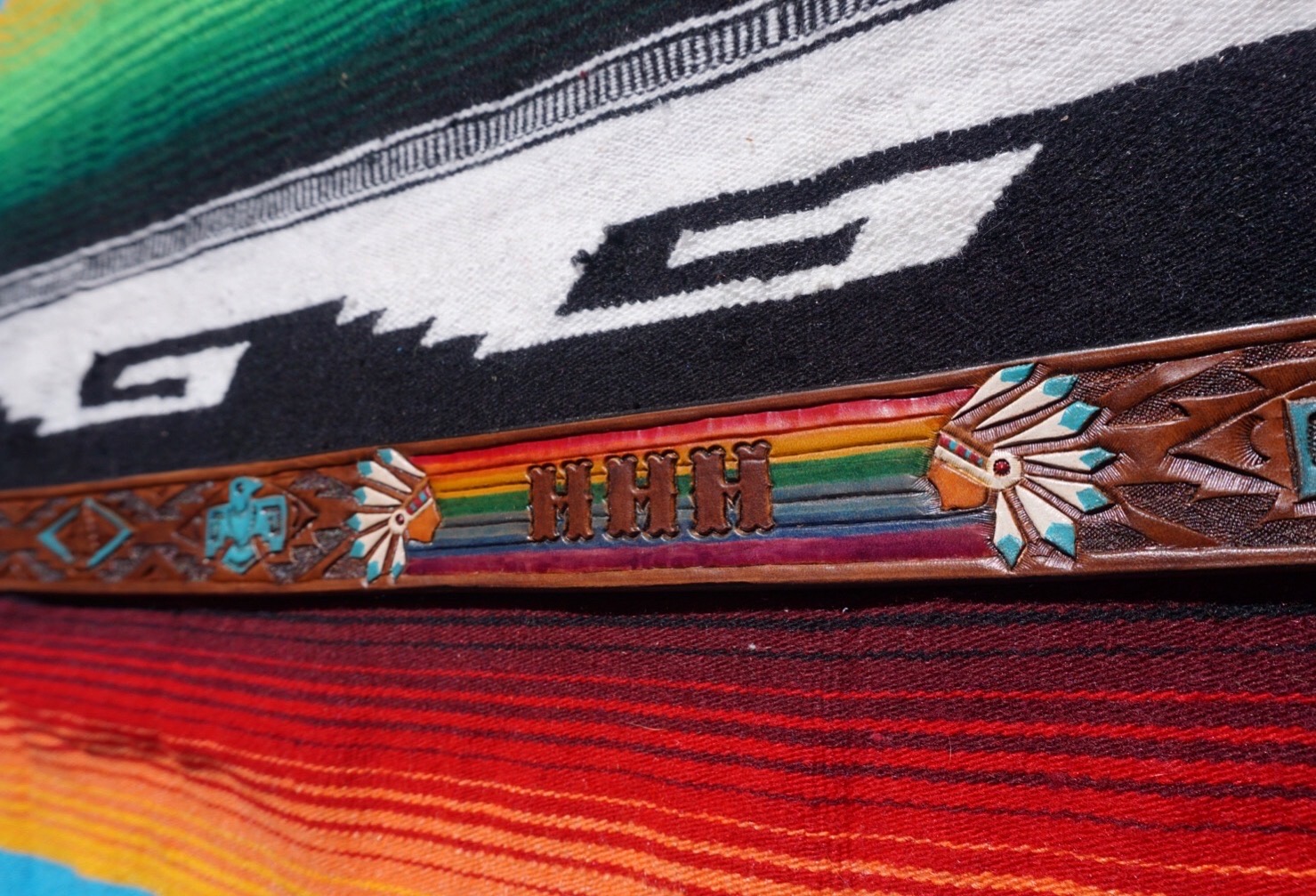 Custom Thunderbird Belt with Initials and Rainbow Chiefs