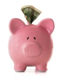 Piggy bank with paper money sticking out-Paid stock photo.jpg