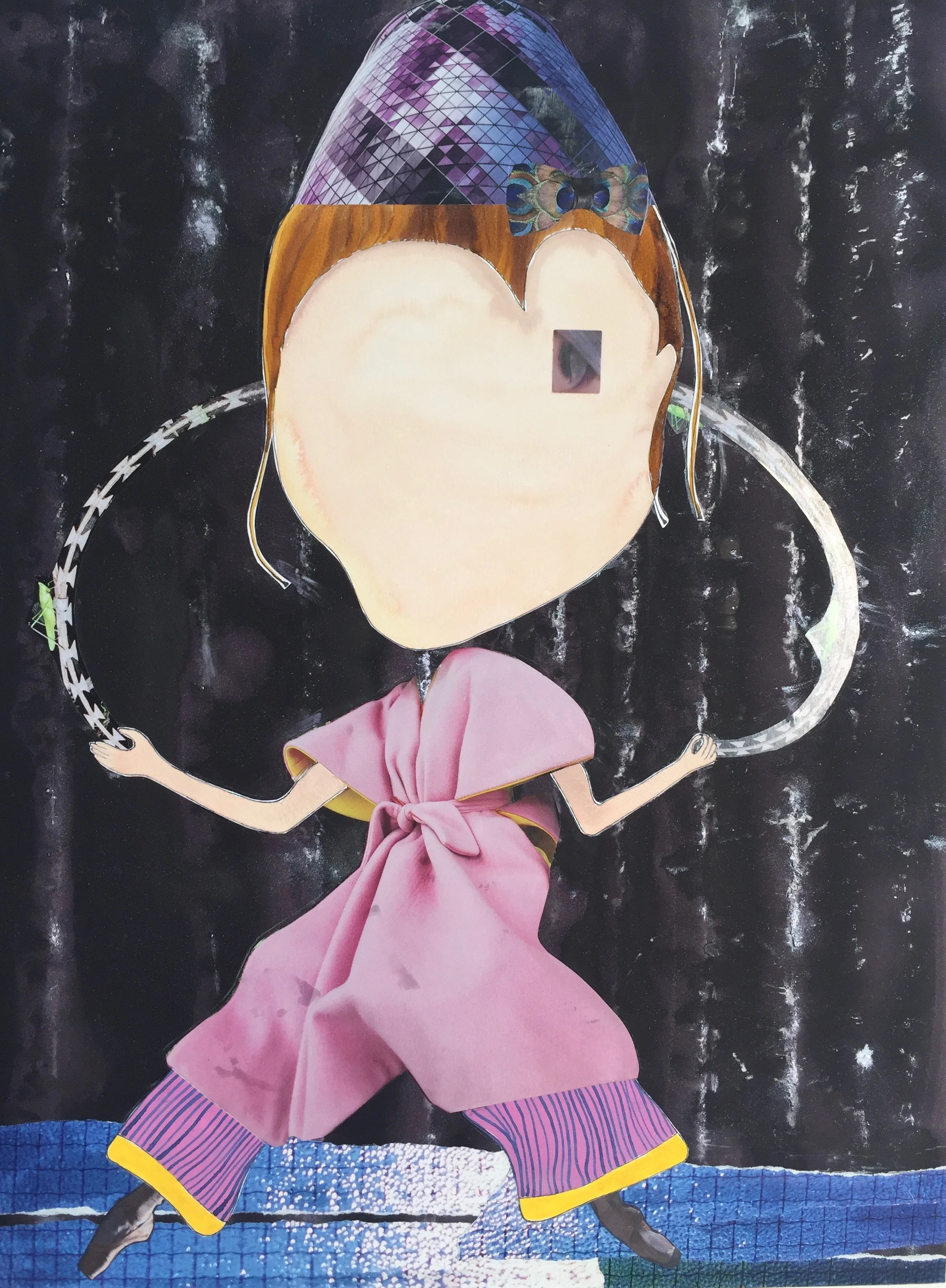 Barbwire Ballerina 2016, Watercolor, Paper & Resin, 18” x 24”