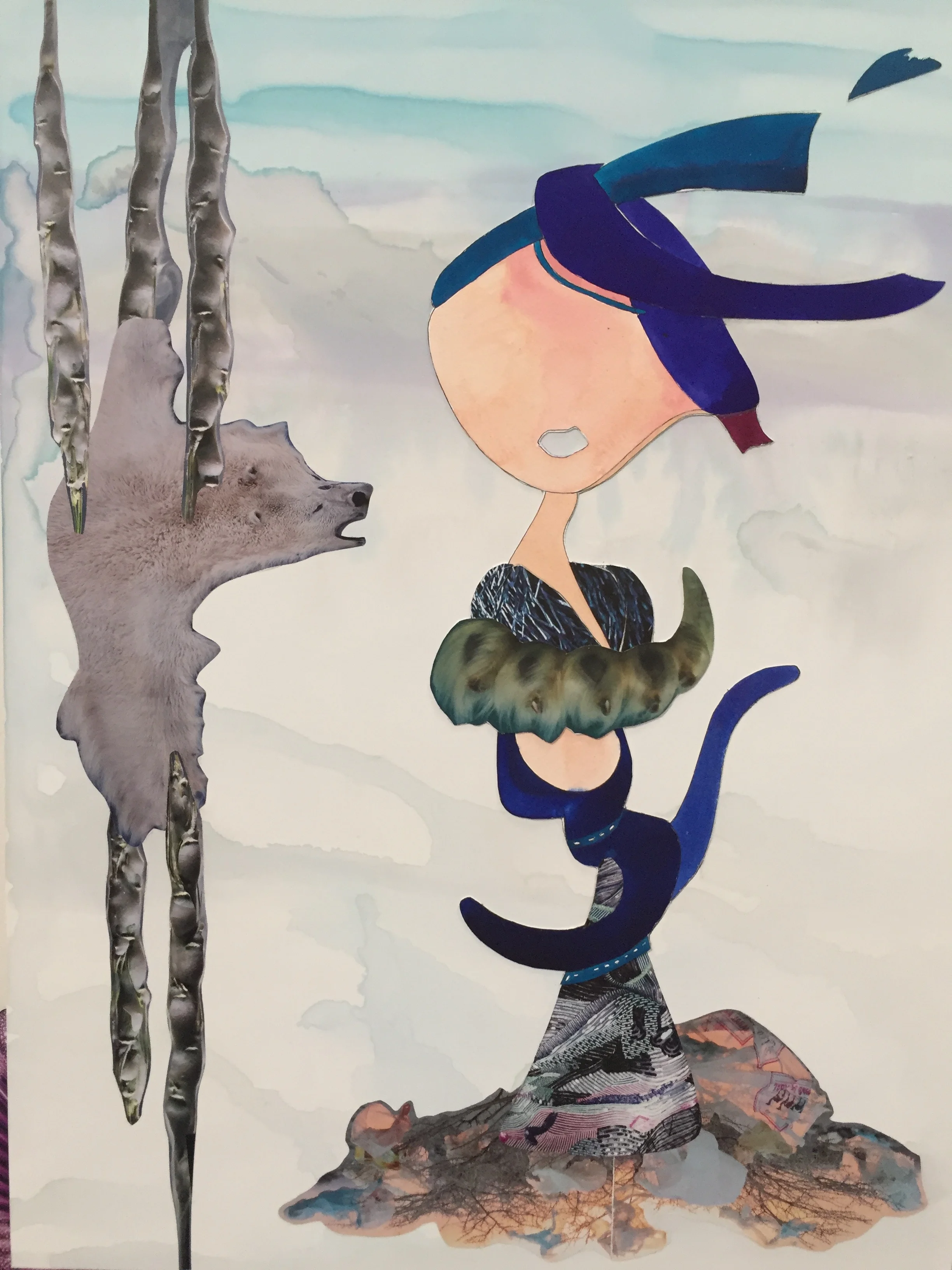Dancing with No Feet Again 2016, Watercolor Paper & Resin 18” x 24”