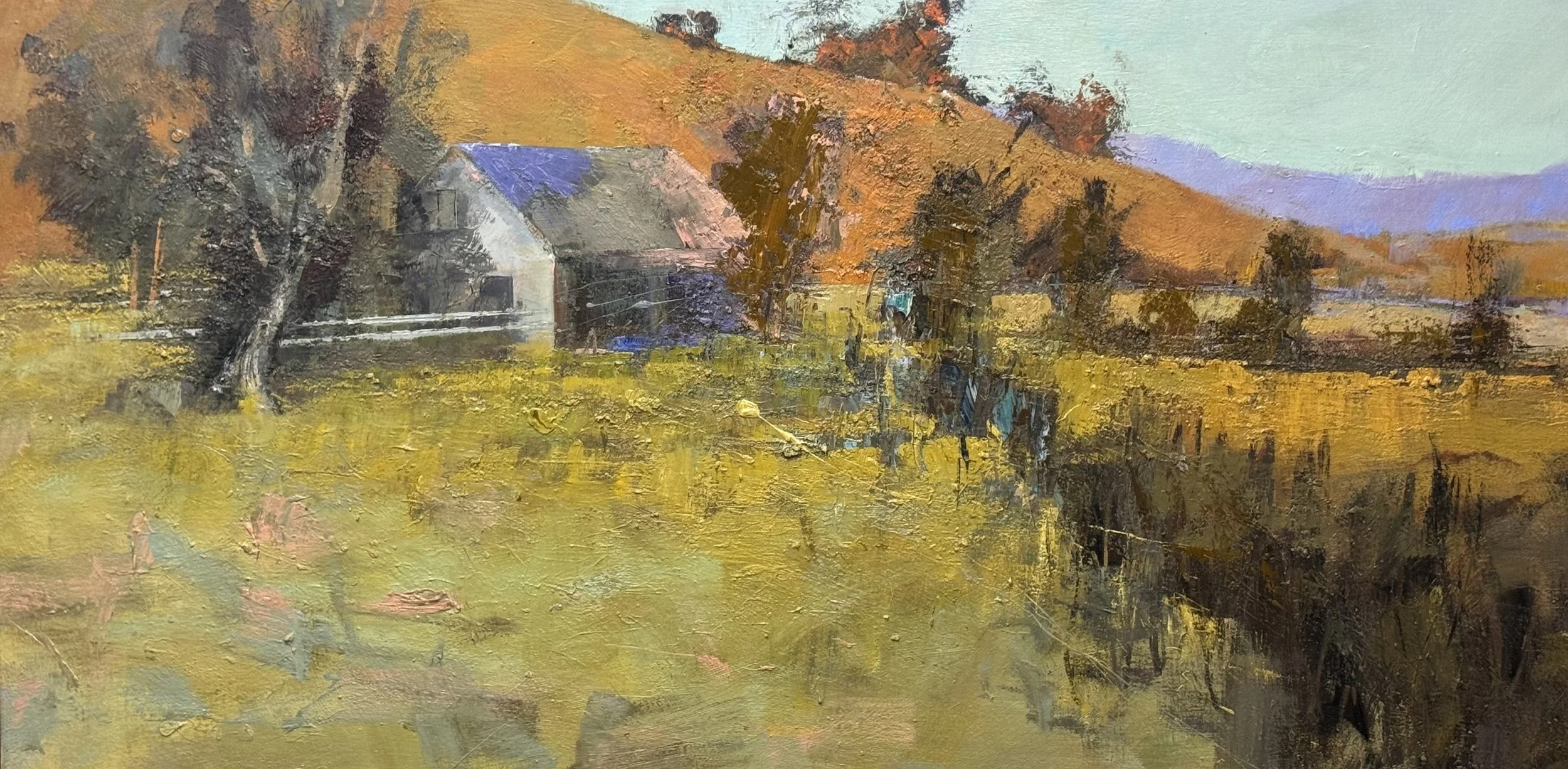 Also a new layer on the shrub line, the tree behind the barn, and I started to raise the field to the correct level