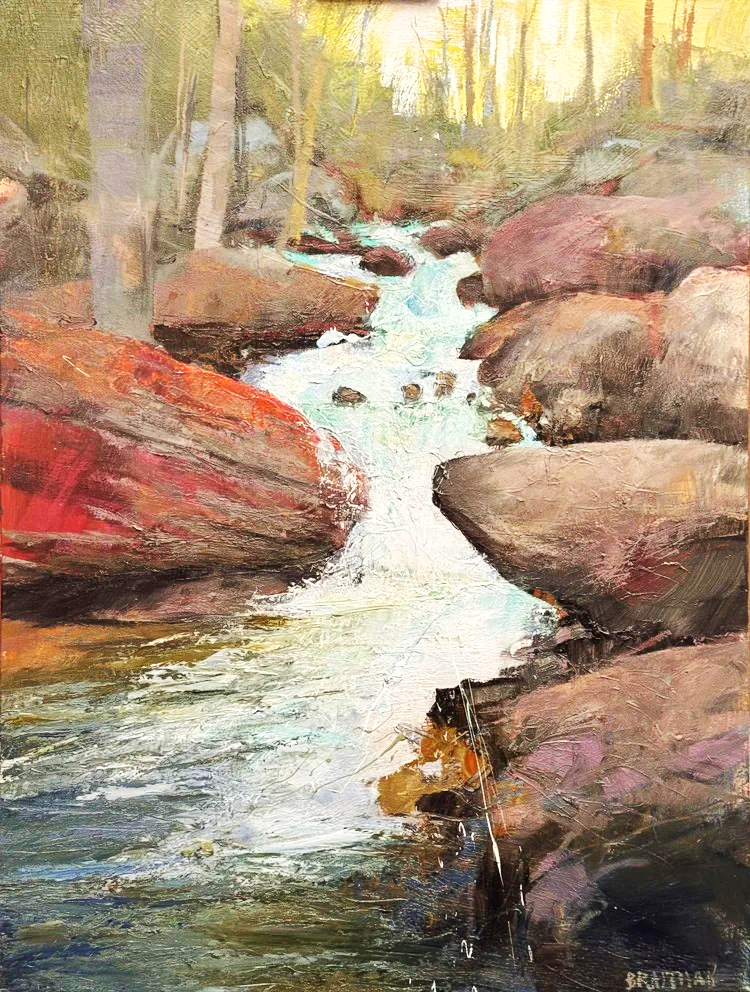 I was able to focus the viewer's eye and generate a bit of counter clock-wise rotation in this narrow strong vertical piece