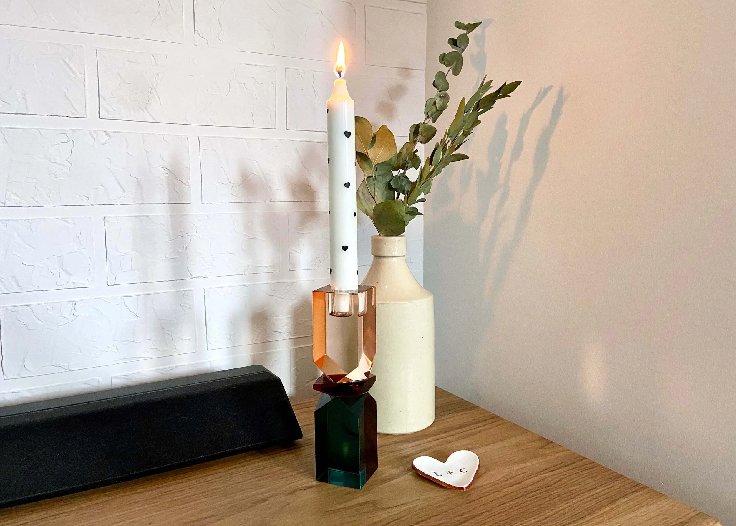Painted Hearts Taper Candle