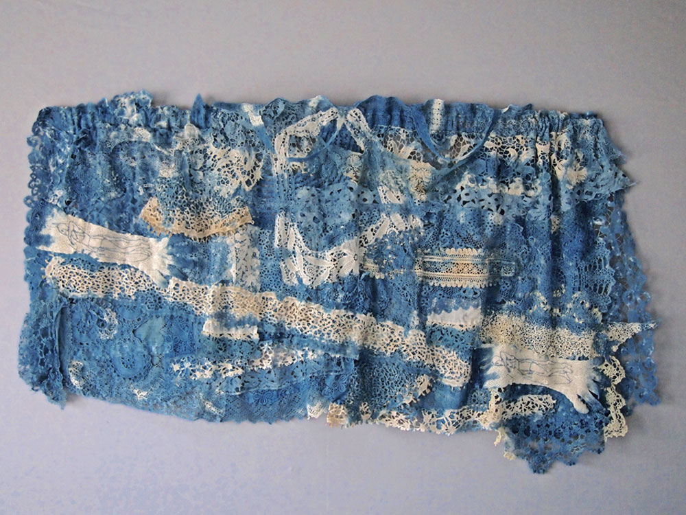  Blue Pool &nbsp; &nbsp;2016 indigo dyed vintage and antique lace, stitched 
