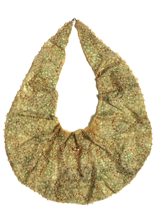 Bijoux antique textile, digital transfers, pigment, beads 2002