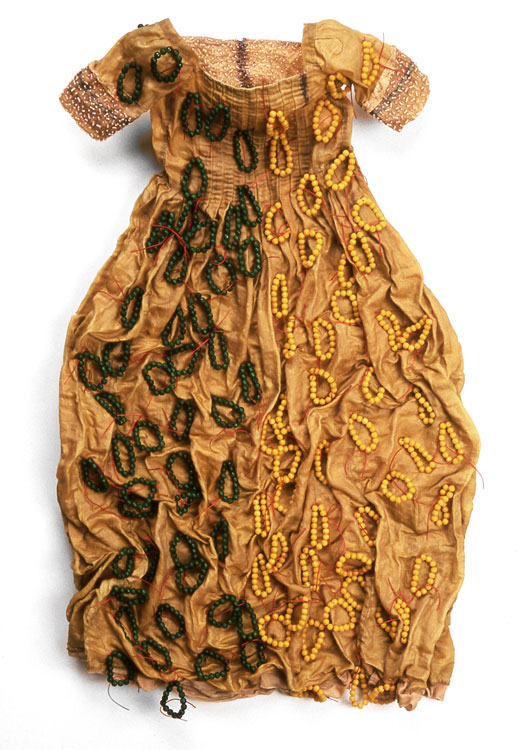 50/50 antique textile, dyed, pigment, beads 2002