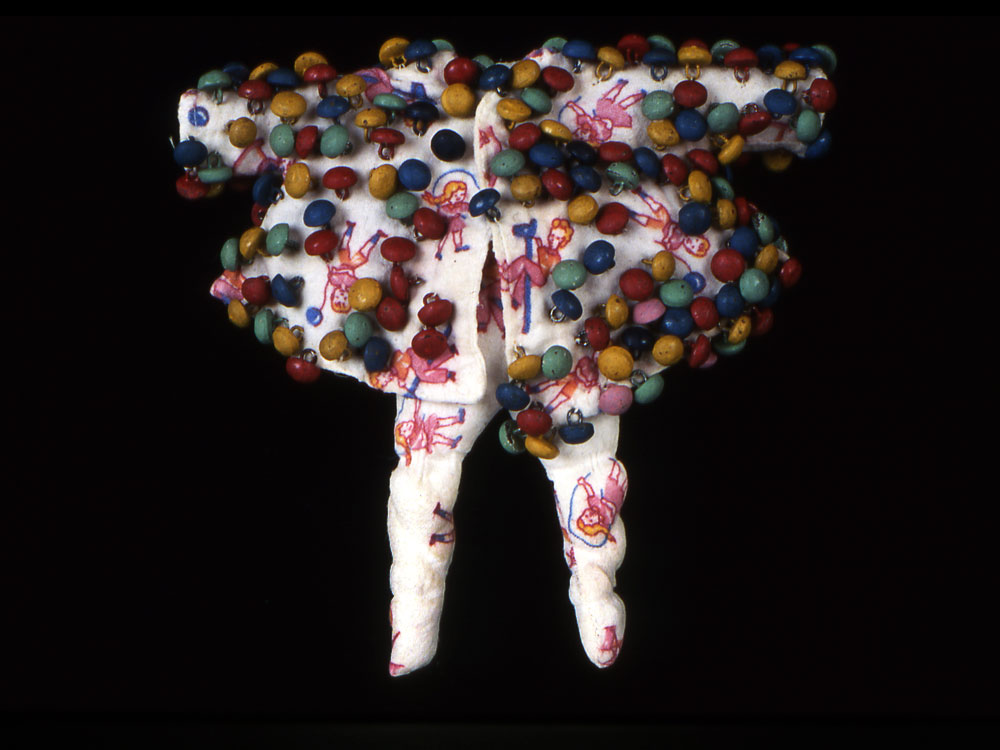 Twee vintage textiles and buttons, pigment 1999
