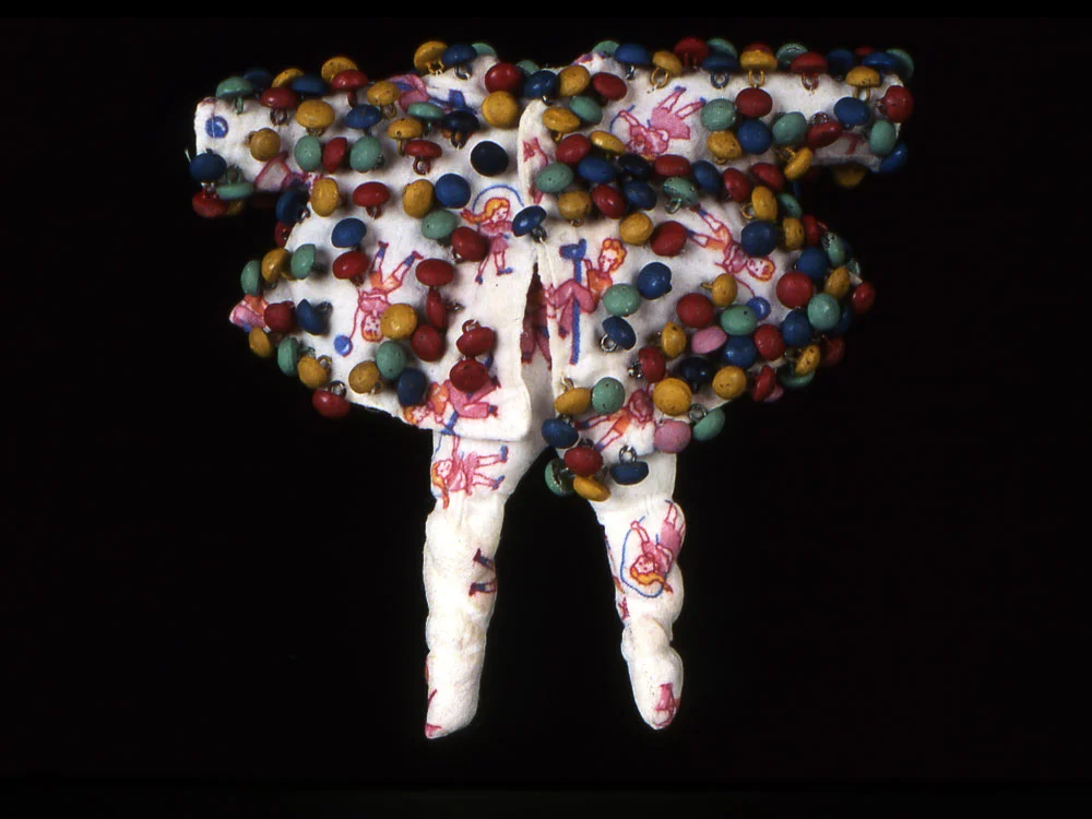 Twee vintage textiles and buttons, pigment 1999