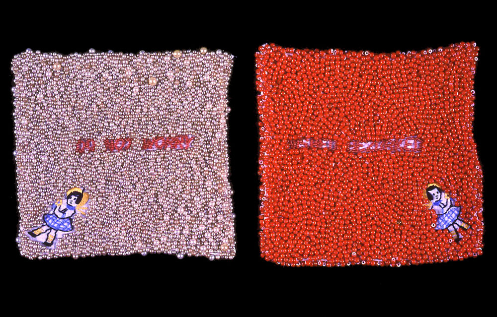 Worry Hankies (Do Not Worry/Nished Gezorked) vintage textiles, beads 1996 
