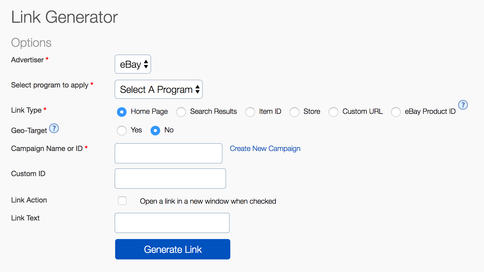 Screenshot des Link Generator Tools