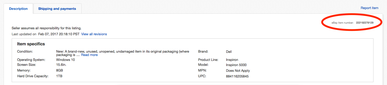 Ort der eBay-Artikel-ID