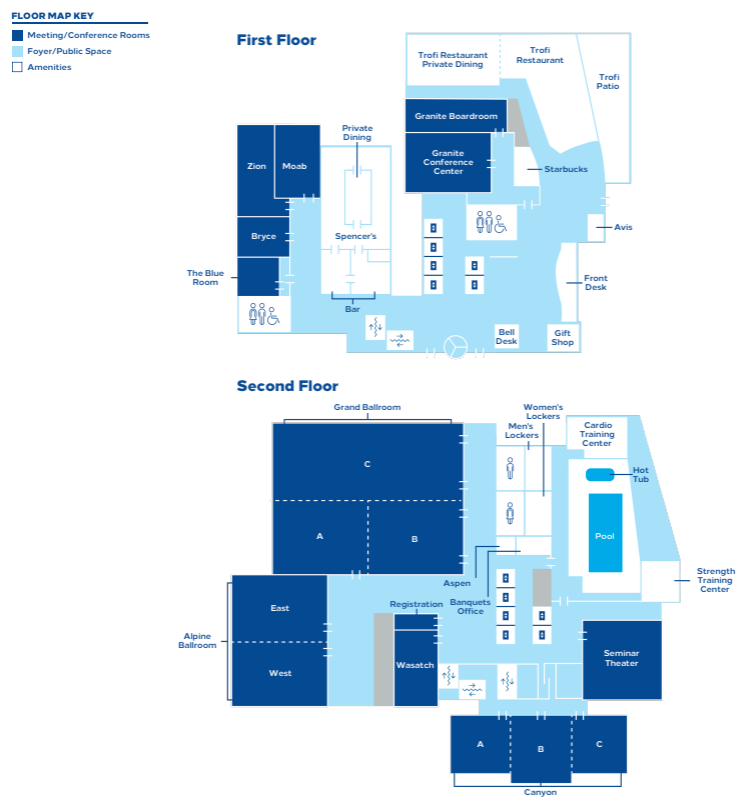 A map of the conference rooms at the hotel