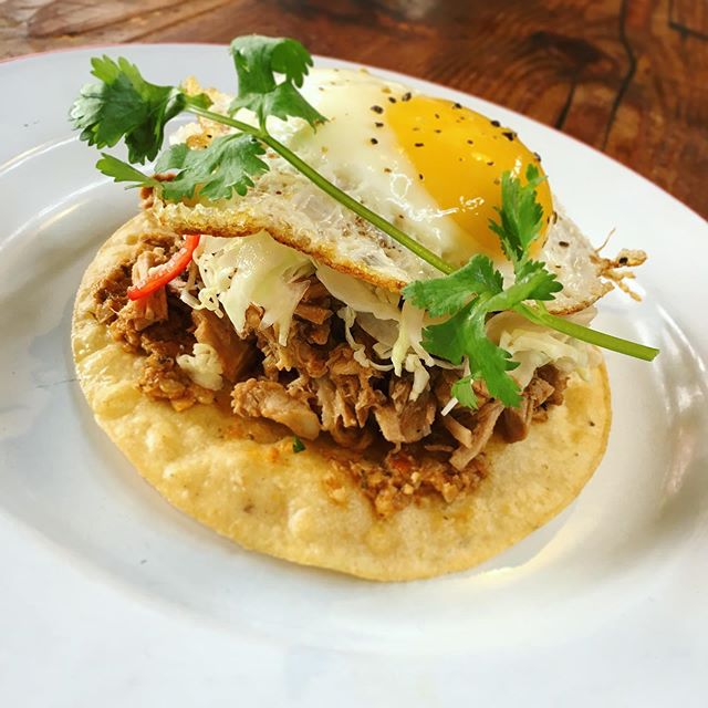 Chopped Hog Tostada #gotbrunch @brewstersbeergarden