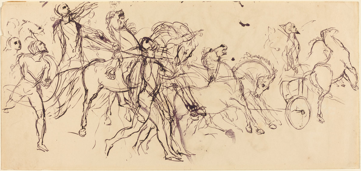 Eugène Delacroix Charioteers (recto and verso) Drawing