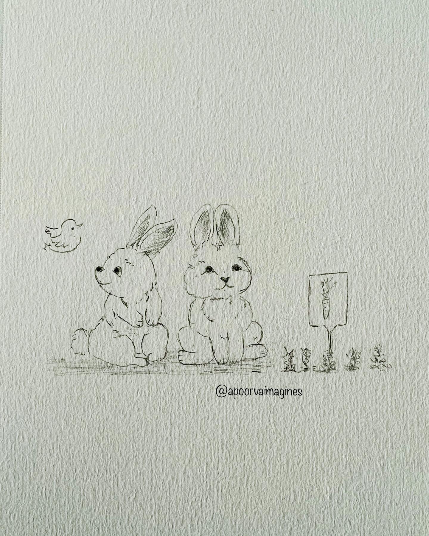 🐇&ldquo;I&rsquo;d rather have the carrots.&rdquo; Happy Easter!🐰

✍🏽: pencil
🧠: bunnies (esp Easter bunnies) don&rsquo;t lay or eat eggs🤷🏽&zwj;♀️😂

#apoorvaimagines #illustration #pencildrawing #bunnies #easter #happyeaster #carrots