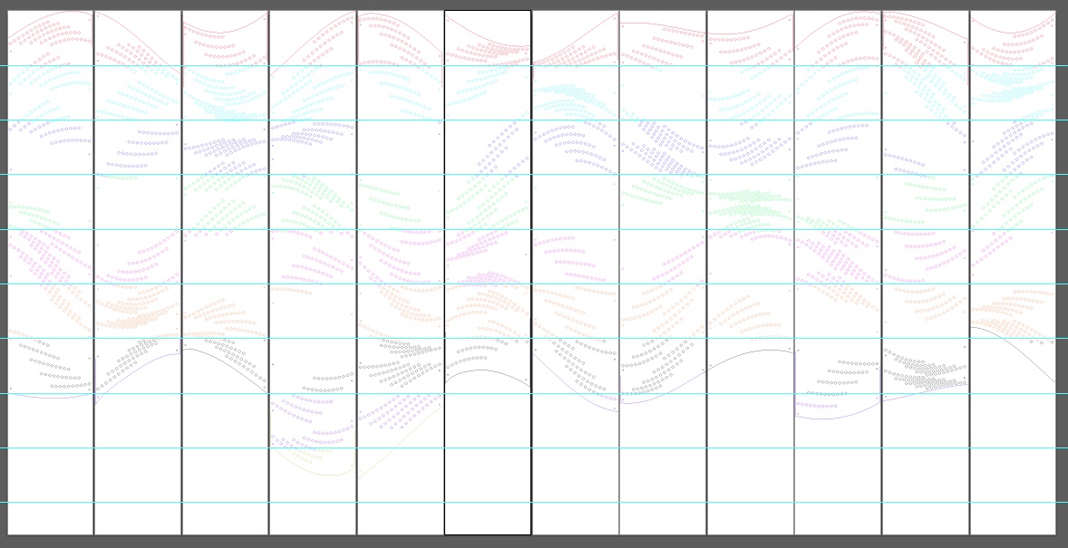 Adding guides every 10” and recoloring each section of cuts between them