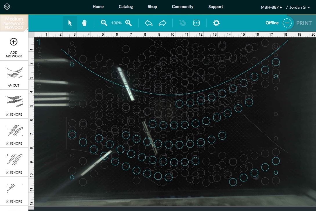 Preview in Glowforge App with only the first layer set to cut